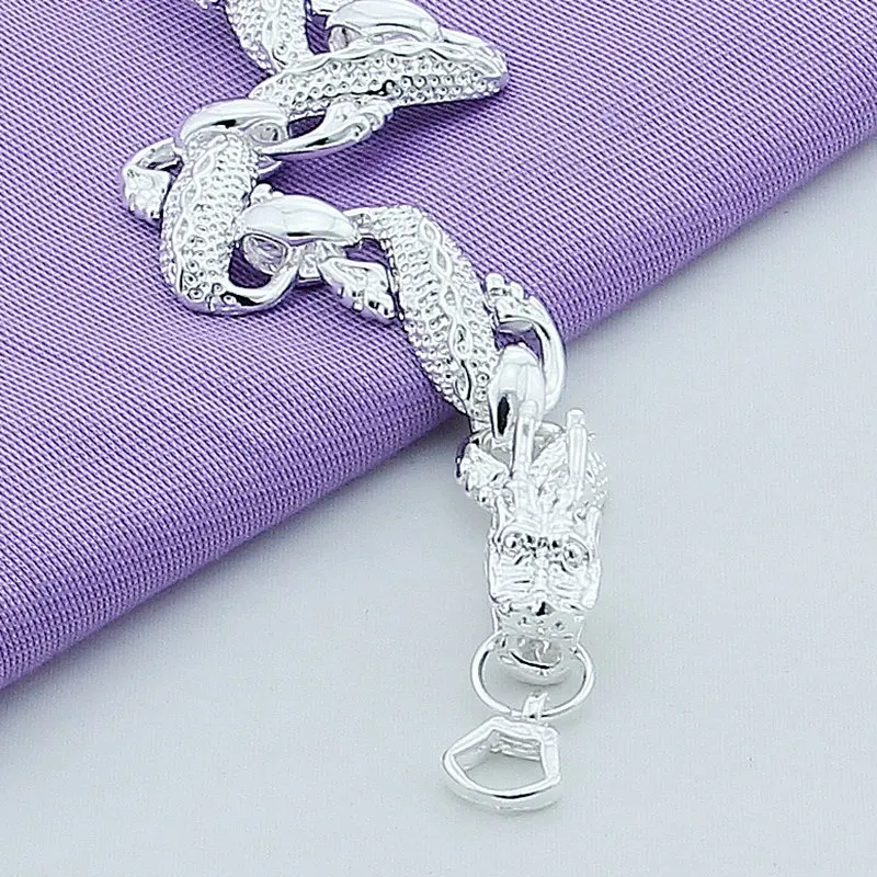 Metal Bracelet 925 Sterling Silver Chinese Dragon Chain for Men