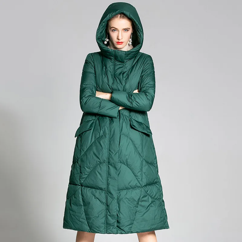 

2020 Spring Women Winter Windproof Long Coat Long Sleeve 92% White Duck Down Women Hooded Long Coat Casaco Feminino