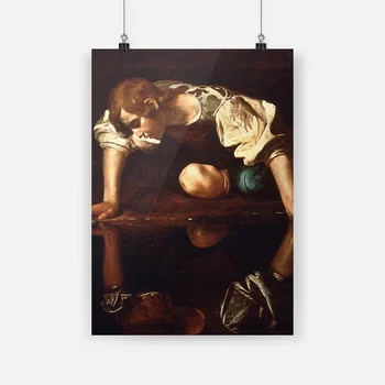 

Narcissus Caravaggio Masterpiece Framed Painting Wooden Frame Canvas poster wall Art decor room Study Home Decoration Prints