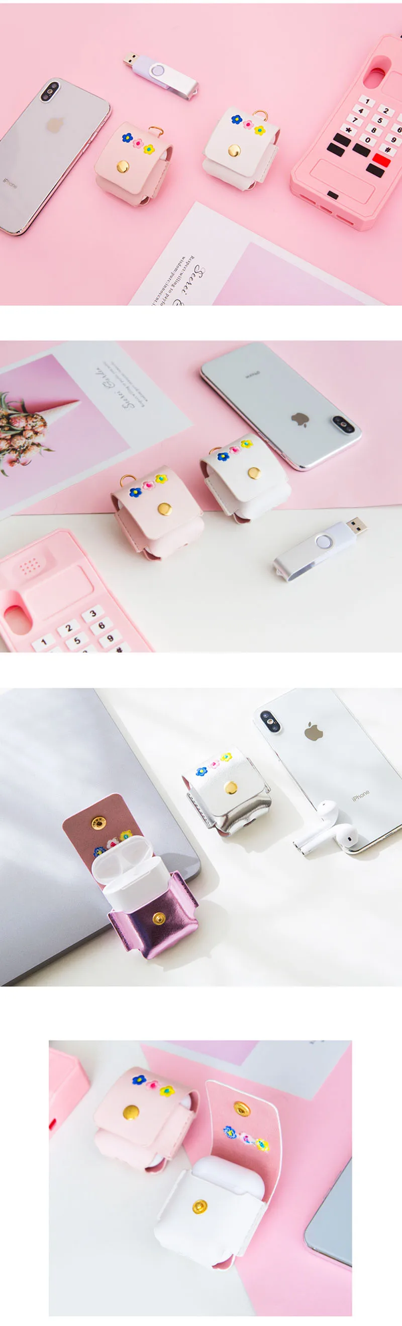 Bentoy Laser Airpods Earphone Case Girls Cute leather Hasp Earphone Package Small Coin Purse Function Women Airpods Bags