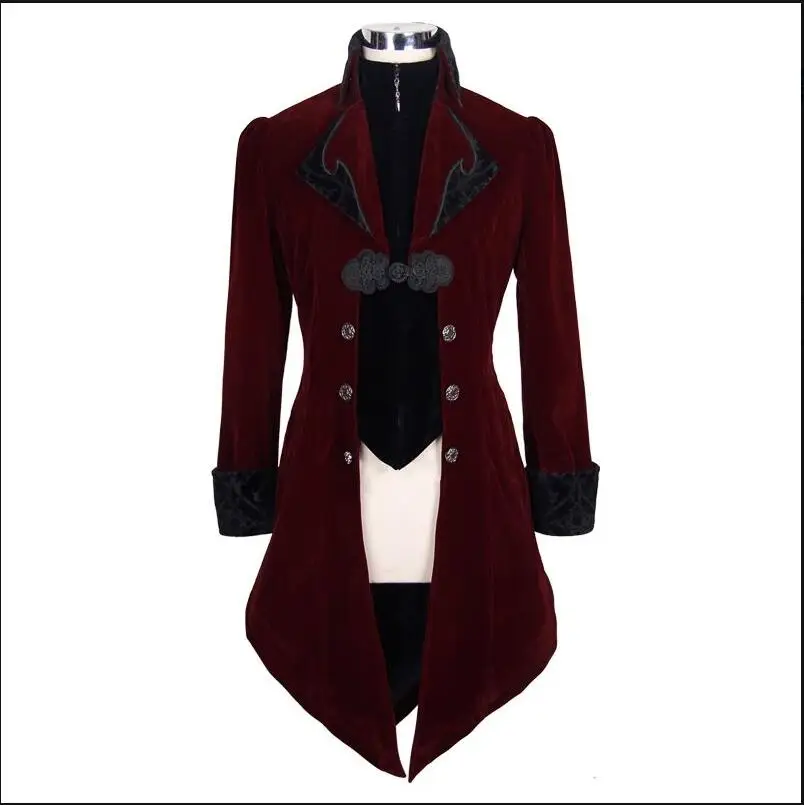Осенне-зимнее длинное пальто в стиле стимпанк, готический Тренч из вельвета в стиле ретро