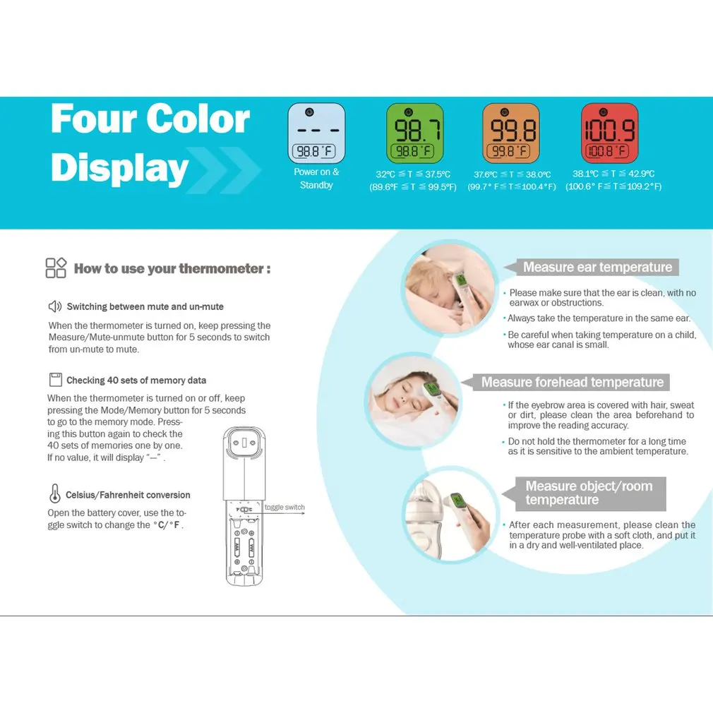 Детский термометр Инфракрасный цифровой lcd измерение тела лоб ухо Бесконтактный взрослый температура тела ИК Детский термометр