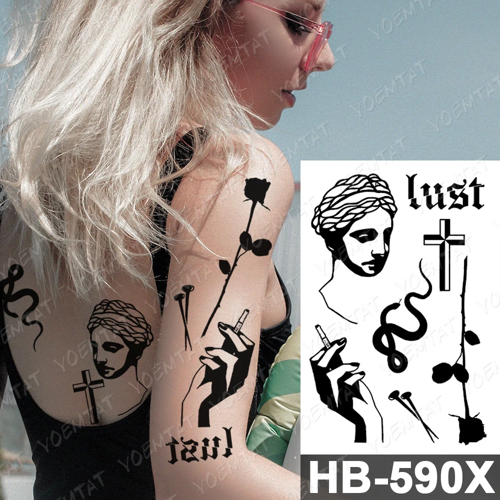 Tattoo Sticker Temporary Tattoos Waterproof Temporary Tattoo Sticker Spider Web Cupid Angel Jesus Old School Flash Tatto Women Gun Rose Body Art Fake Tattoos Men