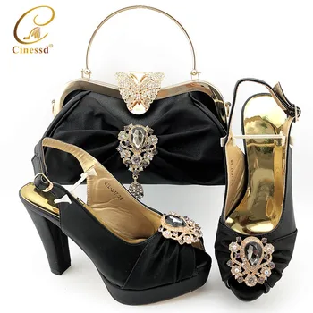 

New Design Black Color Shoes Women Luxury 2020 Fashion Italian Women Wedding Pumps with Purse African Wedding Party