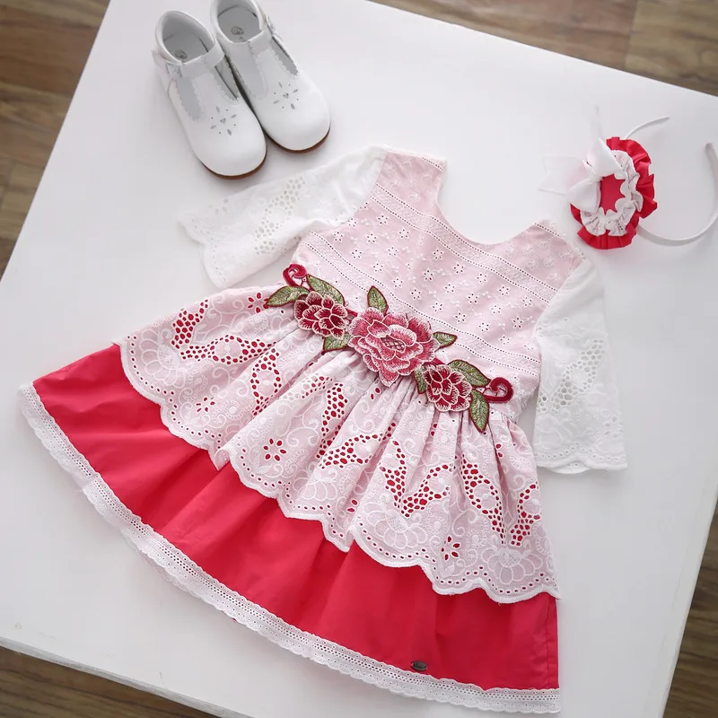 Cutestyles розовая Цветочная вышивка детское кружевное платье принцессы для