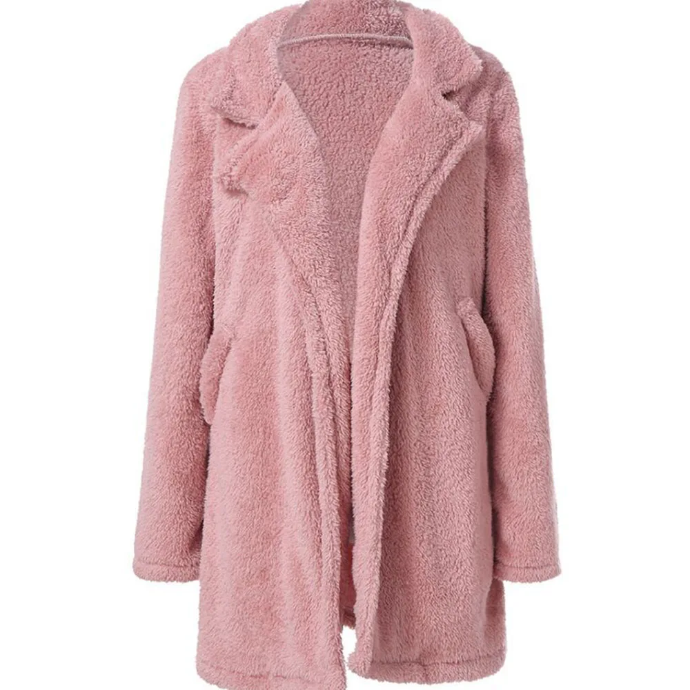 Розовое плюшевое пальто Женская мода ленивый флис теплая XXL Куртка из искусственного меха зимние длинные пальто армейский зеленый пушистый пальто размера плюс