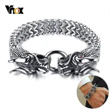 Vnox готический панк дракон головы мужские браслеты нержавеющая сталь звено цепи браслет Рок Мужской Жесткий человек Pulseira