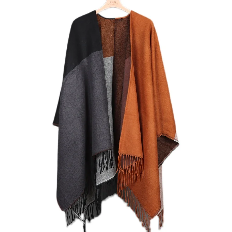 Fashion Women Knitted Cashmere Poncho Knitting Cape Tassel Shawl Cardigan Argyle Cloak Coats Dual Purpose Scarf shawl cardigan