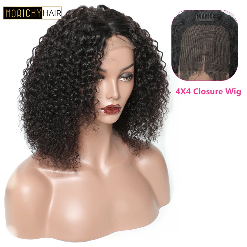Парики из натуральных волос Morichy 4x4Culry, Бразильские короткие парики для черных женщин, предварительно выщипанные волосы, 150% плотность, волосы remy