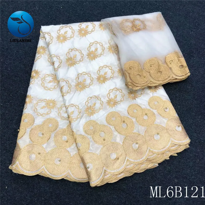 

LIULANZHI african bazin lace fabrics White bazin riche fabric with beads Latest gold embroidery cotton riche getzner ML6B121