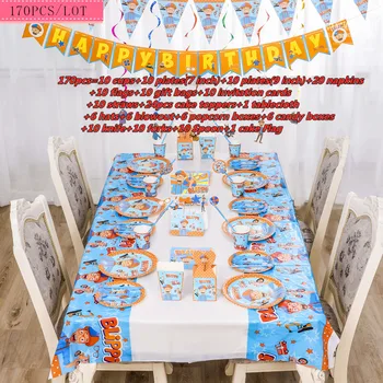 

170 PCS Cartoon Blippi Disposable Party Tableware Sets Kids Birthday Family Party Decor Baby Shower Blippi Theme Party Supplies