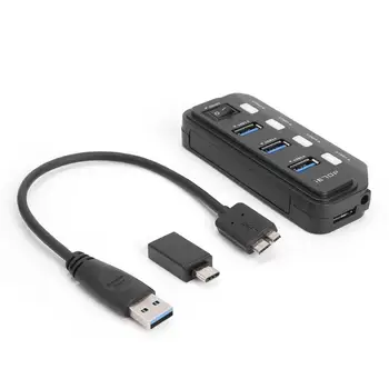 

7 Port USB 3.0/USB 3.1 Hub Splitter with DC3.5mm Port Supply Port Toggle Switch Lightness Portability Convenient Carrier