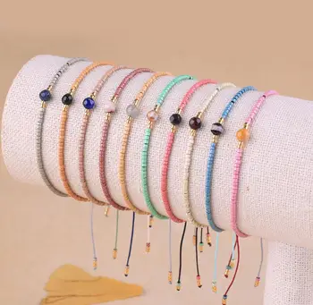 

C.QUAN.CHI 10PCS Set Charm Miyuki Seed Beaded String Bracelets Cuff Adjustable Natural Gem Beads Boho Wrap Bracelets
