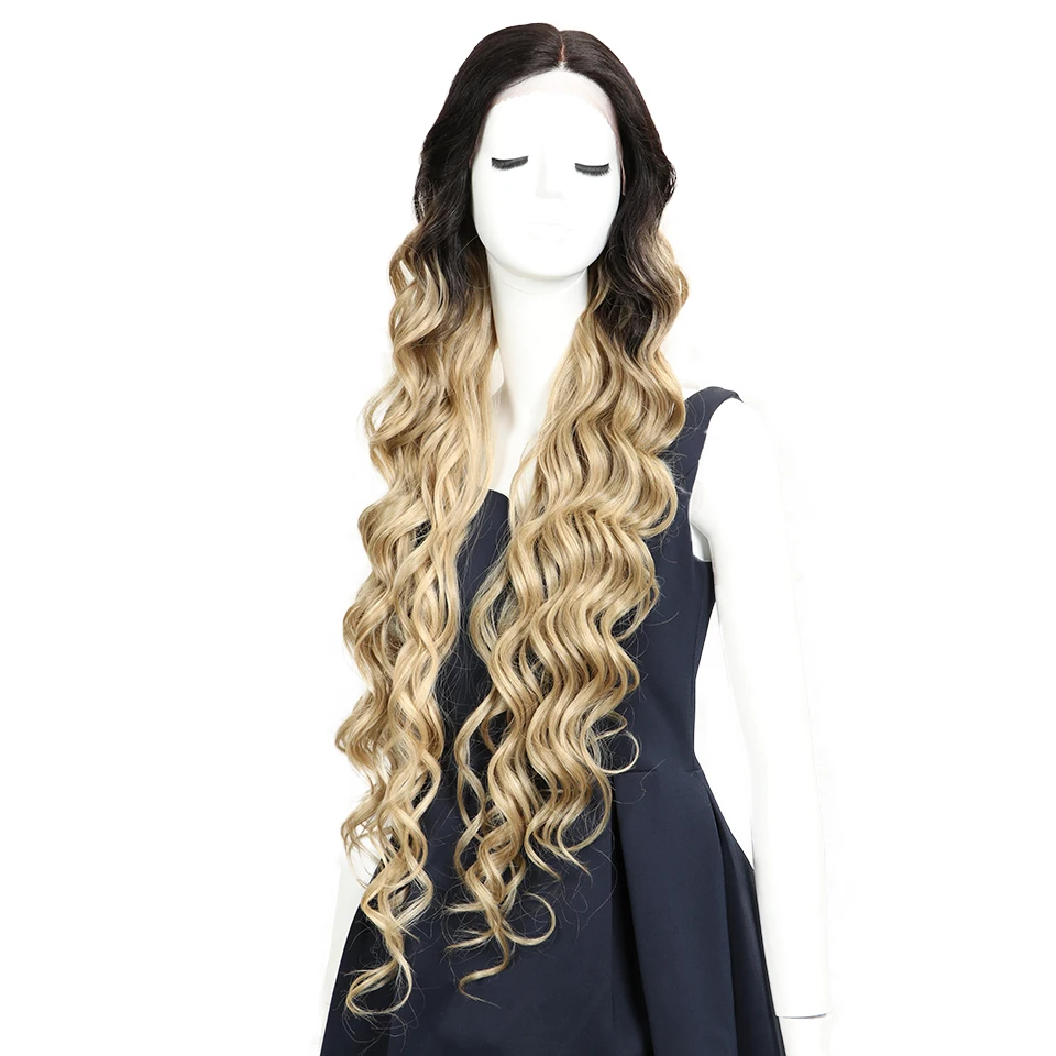 Волшебный 4" дюймовый синтетический парик на кружеве для черных женщин длинный глубокий волнистый парик Омбре блонд Синтетический Косплей-парики термостойкие волосы