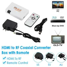 HDMI para RF Coaxial Converter Box com Controle Remoto HDMI para Analógico Coaxial REINO UNIDO EUA Plug UE #50