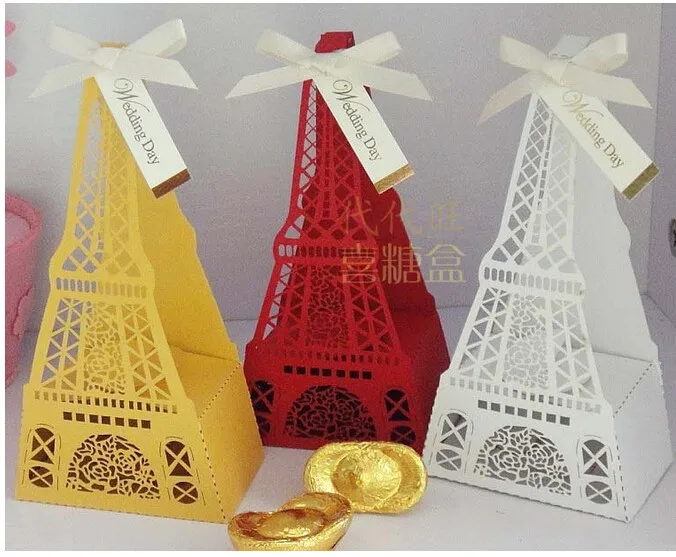 

200 pieces Exquisite Classic Theme Red Cut-out Eiffel Tower Wedding Favor Holder/Candy Box/Wedding Box