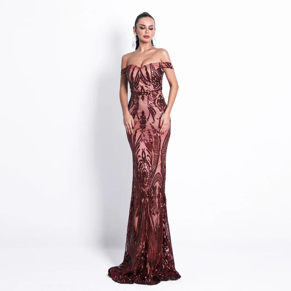 2019 Women Dress Sexy Bra Off Shoulder Dresses Female Backless Sequin Elegant Maxi Party Reflective Dress Vestdios (2)
