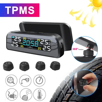 

TPMS Solar Power TPMS Car Tire Pressure Alarm Monitor Auto Security System Tyre Pressure Temperature Warning 360 Adjustable