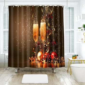 

3d Pattern Shower Curtains Celebratory Champagne for Christmas Waterproof Thickened Bath Curtains for Bathroom Customizable