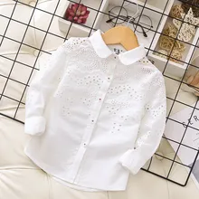 Детская рубашка г., Весенняя белая рубашка с длинными рукавами и цветочным узором для девочек