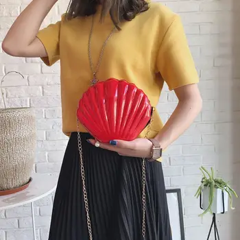 

2019 PU Leather Solid Color Versatile Chic Chain Sweet Shell Messenger Simple Retro Shoulder Bag women Bags