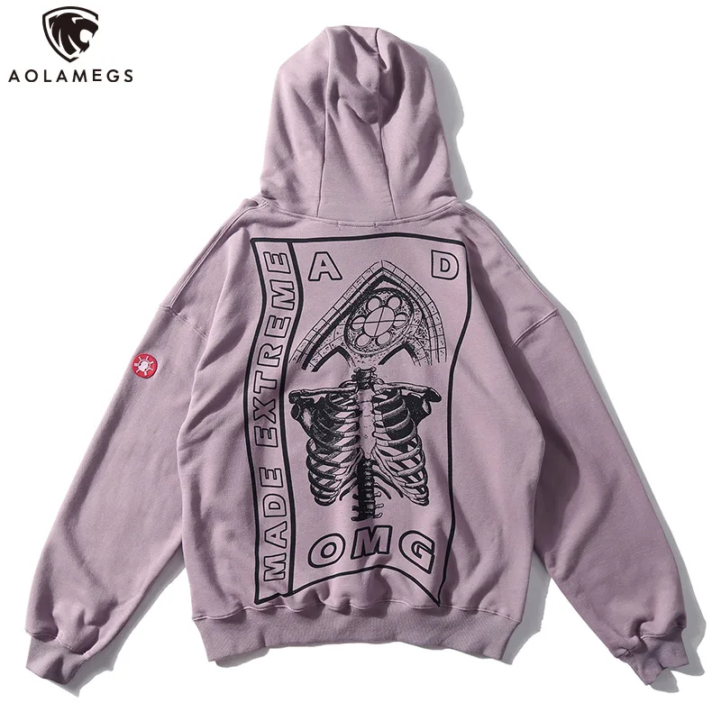 Aolamegs толстовки для мужчин ретро культура печати Толстовка Harajuku Drawstring пуловер с капюшоном мешковатые колледжа стиль пара уличная