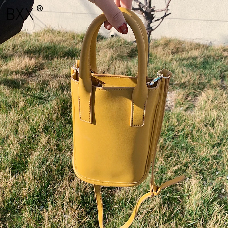 

[BXX] PU Leather Bucket Bags For Women 2020 Spring Simple Crossbody Bag Ladies Shoulder Messenger Bag Travel Handbags HL487
