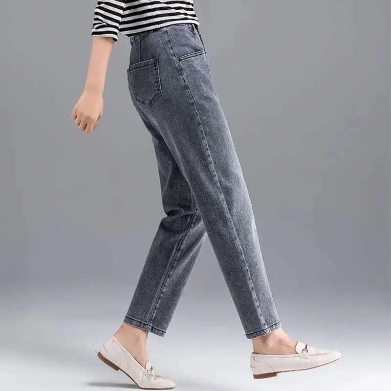 2022 Female Cotton Spring And Autumn New Jeans High Waist Slimming Women Harem Pants Loose Nine-Point Carrot Jeans A50