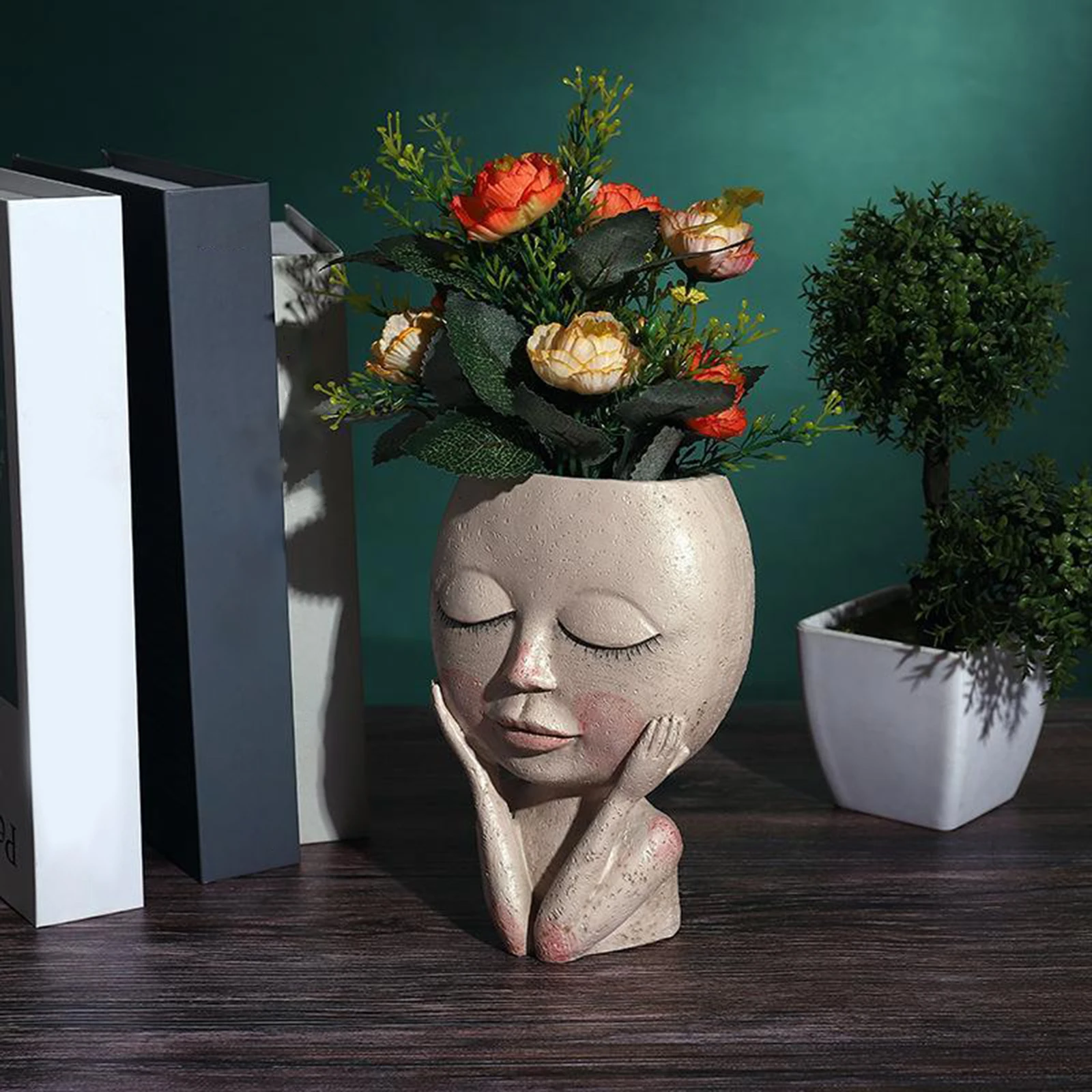 Nordic Character Human Face Vase Resin Flower Pot Sculpture Storage Flower