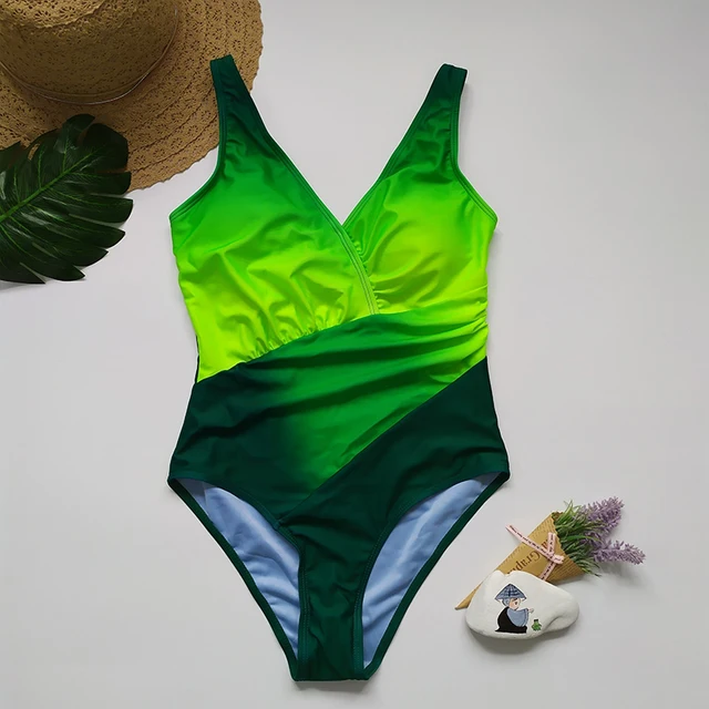 Swimsuit One Piece Bodysuit Swimwear 2022 New Gradient Brazilian Beach Female Bathing Suit Retro Monokini Swimming Beachwear XL 4