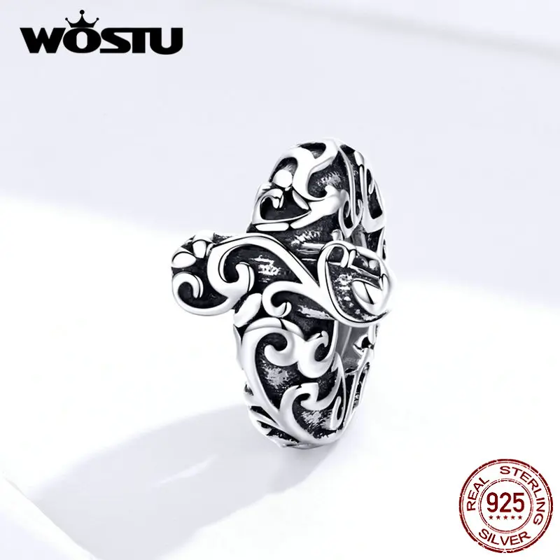 

WOSTU Real 925 Sterling Silver Openwork Silicone Beads Fit Original Bracelet Pendant Charms For Women Jewelry Making FIC1326