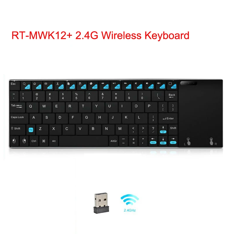 RiiMWK12PlusUS Bluetooth клавиатура мини беспроводная клавиатура с тачпадом алюминиевая Qwerty клавиатура 2,4G или аксессуары для проектора - Цвет: RiiMWK12PlusUS