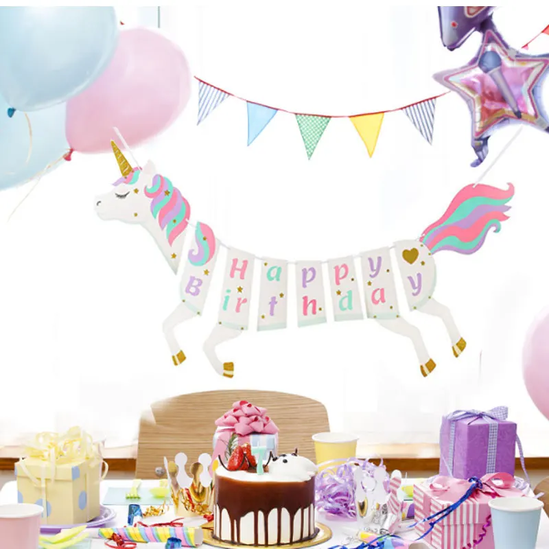 Unicorn Bunting Garland Happy Birthday Unicorn Banner Birthday Party Decorations Children's Bedroom DIY Decorations