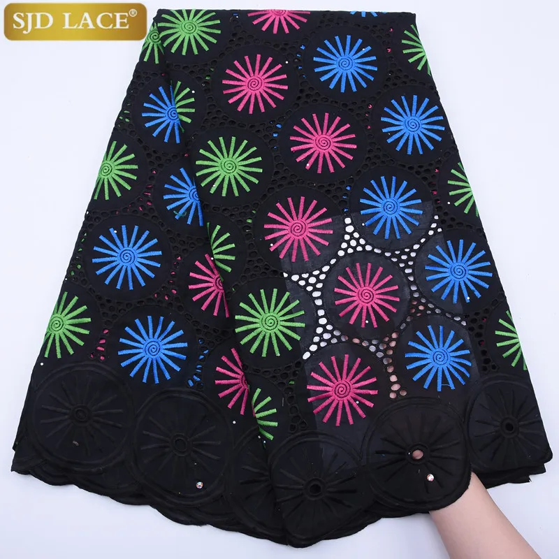 SJD кружевная новейшая африканская кружевная ткань высокого качества Embroidrey швейцарская вуаль кружева в швейцарском стиле Пробивной хлопковой ткани для вечерние шитья A1807 - Цвет: black