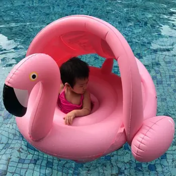 

Baby Inflatable Flamingo Swan Swimming Pool Float with Sunshade Ride-On Swimming Ring Safe Seat water Toy Infant Circle