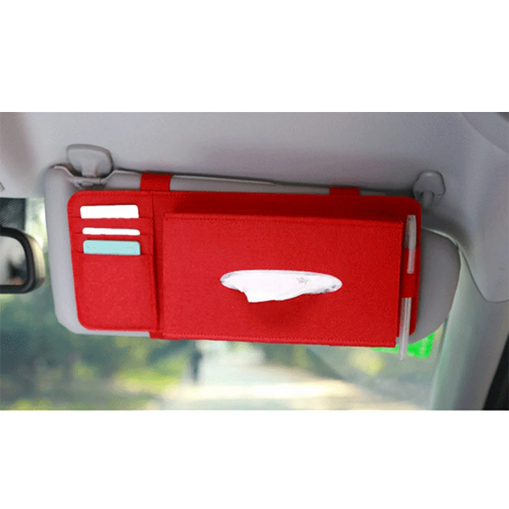 Car Styling Case Sun Visor Type Wool Felt Hanging Tissue Box Car Napkin Holder Pocket Organizer Pouch Card Storage