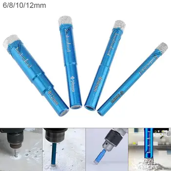 

4pcs/lot 6mm 8mm 10mm 12mm Electric Drill Bit Set Granite Marble Dry Hole Saw Puncher Built-in Cooling Wax