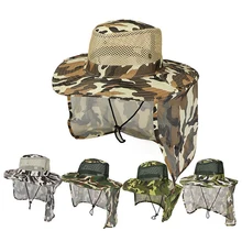 

New Outdoor Fishing Hat Wide Brim Man Breathable Mesh Fishing Cap Beach Hats Camouflage Sun UV Protection Shade Hat Wholesale