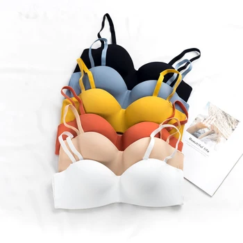 

Girls Bra Seamless Push Up Bras Solid Color Non-slip Summer Thin Smooth Bra No Steel Ring Bras for Women TC21