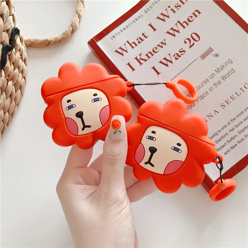 

For AirPod 2 Case 3D Cartoon Lion Cute Soft Silicone Wireless Earphone Case For Apple Airpods 1/2 Case Cover Earpods Case Straps