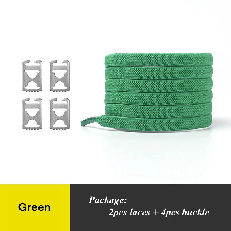 1 пара эластичных шнурков без завязок для детей и взрослых, быстросохнущие шнурки на плоской резиновой подошве, кроссовки, шнурки для бега, 24 цвета - Цвет: Зеленый