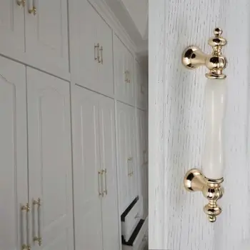 Gold White Creamic Cabinet Handles Knobs Drawer Pulls Kitchen Door Handles Furniture Handle Cabinet Door Hardware