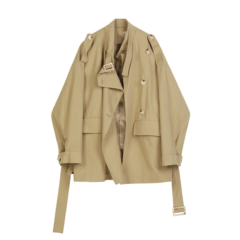 [EAM] Women Khaki Bandage Big Size Trench New