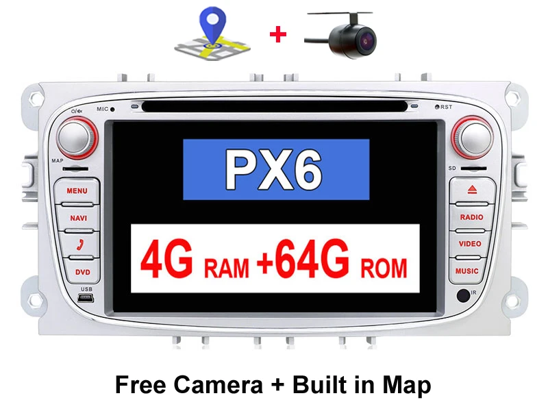 PX6 Silver 4G 64G 2 din Android 9,0 автомобильный DVD мультимедийный плеер gps Navi для Ford для Focus2 Mondeo Galaxy Wifi Аудио Радио Стерео головное устройство Canbus - Цвет: PX6 Silver 4G 64G