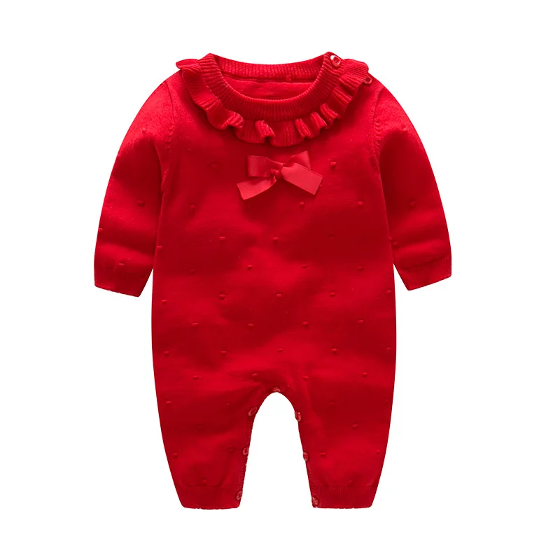 

New baby girl winter clothes cute ruffled long-sleeved knitted sweater toddler baby romper