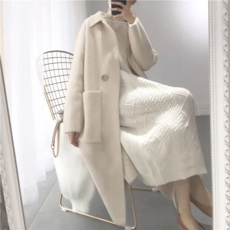 [DEAT] осенне-зимнее Новое модное женское винтажное одноцветное однобортное шерстяное пальто с воротником-стойкой AT833