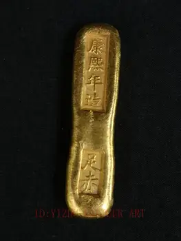 

YIZHU CULTUER ART Collection Old Chinese Qing Kangxi Year Brass Not Gold Bar Ingot Ancient Coin Money Paperweight Decoration