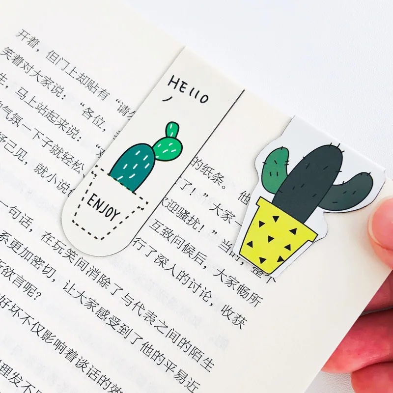 2pcs/set Cactus Magnetic Bookmarks for Books Kawaii Student Stationery Books Marker of Page Paper Clip Kids Gift