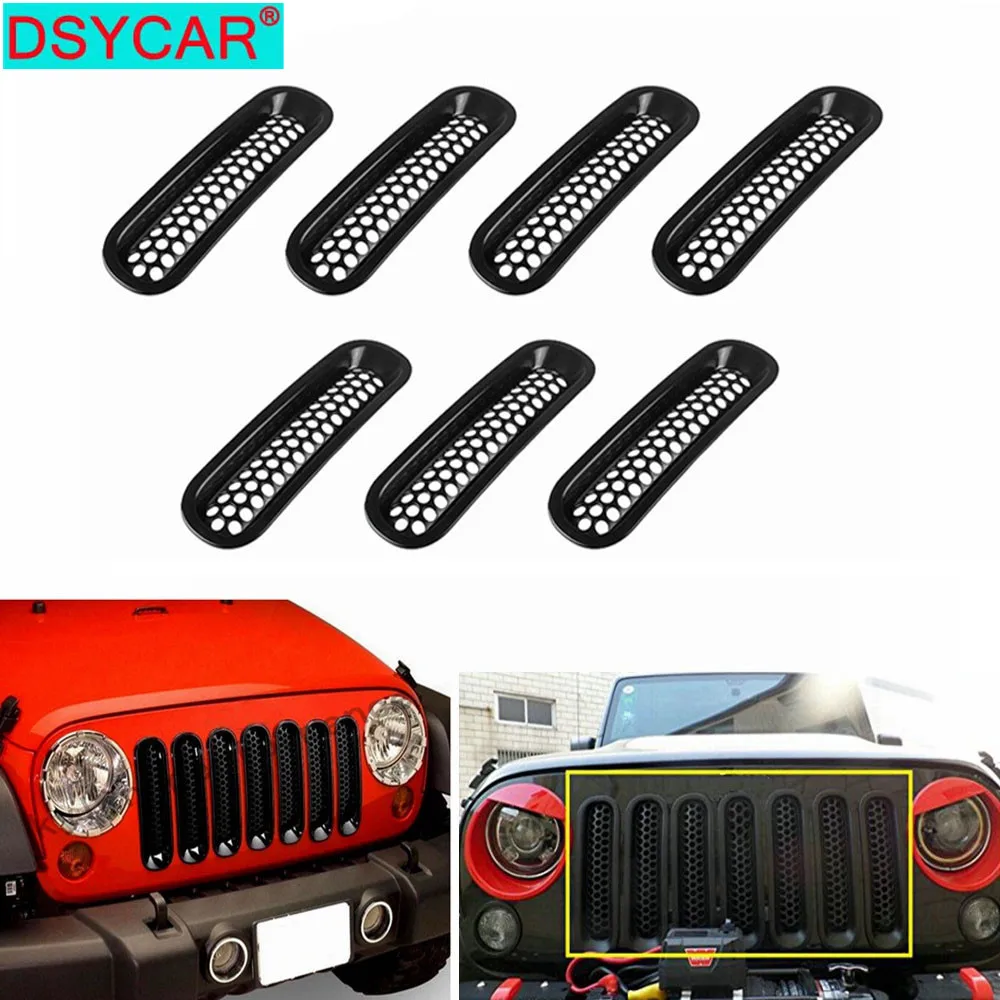 

DSYCAR 7Pcs/Set Car ABS Grid Grille Decorative Cover Bumper Clip-in Front Insert Mesh Cover Grille for Wrangler 2007-2017
