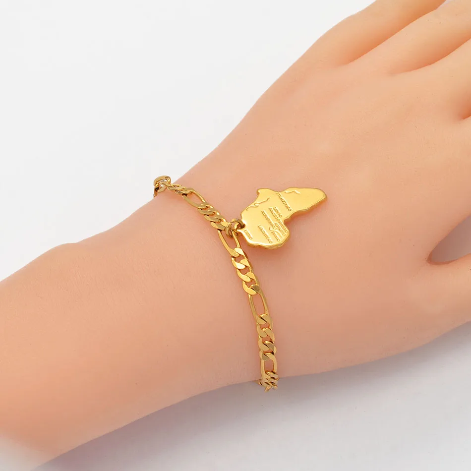 Anniyo 21cm Africa Map Bracelet Chain for Women Men Choker Chain Gold Color African Charm Bangles Jewelry Hand Chains #210906